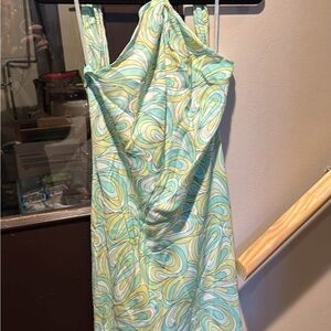 Michael Kors Green Asymmetrical Ruched Sundress